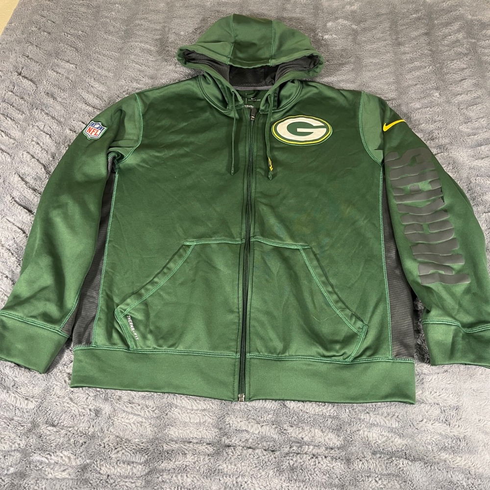 Nike NFL Green Bay Packers Therma-Fit Full Zip Hoodie Mens Medium 474932-323